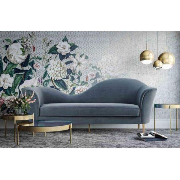 Serene Blue Velvet 3-Seater Sofa Swedish Wood By Alhome - Zrafh.com - Your Destination for Baby & Mother Needs in Saudi Arabia