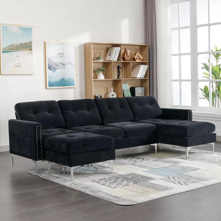 Black Velvet U-Shaped Sofa By Alhome - Zrafh.com - Your Destination for Baby & Mother Needs in Saudi Arabia