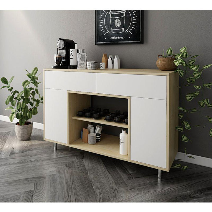 Beige Coffee Corner with White Shelves and Drawers By Alhome - Zrafh.com - Your Destination for Baby & Mother Needs in Saudi Arabia